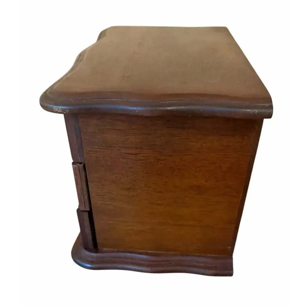 Vintage Wooden Jewelry Box 3 Drawers & Mirror Mini Dresser Style Yellow Velvet
